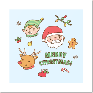 Cute Elf, Santa Claus, Reindeer, Gingerbread Man Posters and Art